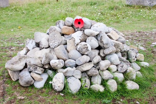 Photo: Remebrance Day Stone Cairn with Red Poppy Emblem Remebrance Day Stone Cairn with Red Poppy Emblem