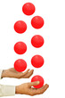 Businessman juggling too many balls in the air - on white Businessman juggling too many balls in the air - on white