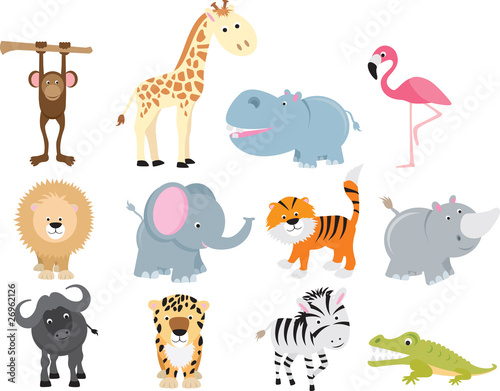 Cute Wild Safari Animal Cartoon Set