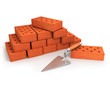 Pallet and stack of bricks isolated on white