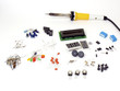 Electronic components on white background