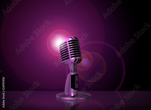 Illustration: classic microphone with pink light background classic microphone with pink light background