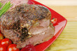 grilled barbecue on red dish grilled barbecue on red dish