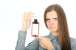Young business woman advertises goods