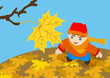 child looks at last autumn leaf