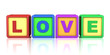 Quadro color blocks with word love isolated on white
