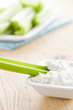 green celery sticks with tasty dip
