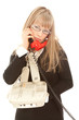 Displeasured woman with telephones Displeasured woman with telephones