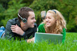 Young couple relax and listen to music