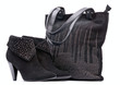 Pair of black female suede boots and suede bag Pair of black female suede boots and suede bag