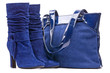 Blue female suede boots and bag on white background Blue female suede boots and bag on white background