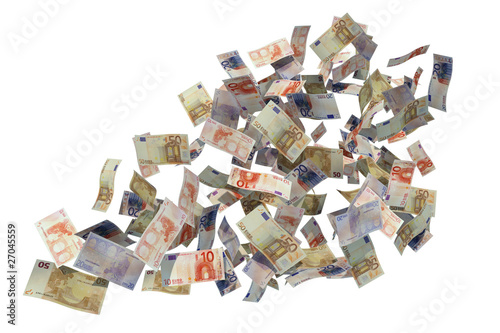 Illustration: euro bills flying over white euro bills flying over white
