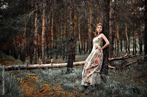 Photo: Portrait of romantic woman in fairy forest Portrait of romantic woman in fairy forest