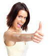 Attractive young woman showing a thumb up sign