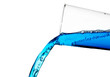Water or any other light blue liquid spilling from a transparent