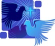 Illustration: Sparrow flying with cemetery Sparrow flying with cemetery