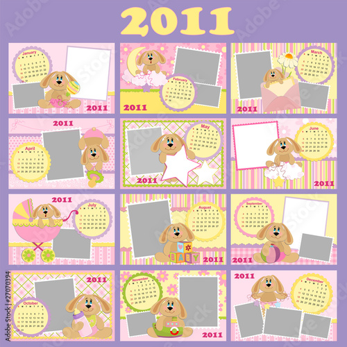 monthly calendar 2011. Zoom Not Available: Vector images scale to any size. Baby#39;s monthly calendar for 2011