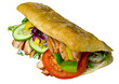 Bread with grill meat and fresh vegetables