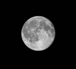 Close-up of waning gibbous moon, 99% of full