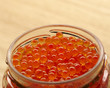 Pot of red fish roe in glass bowl