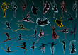 ballet dancers on blue background ballet dancers on blue background