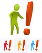 3D stick figure surprised by big exclamation mark