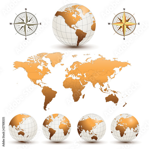 Vector: Earth globes with world map Earth globes with world map