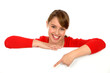 Foto: Woman pointing at a blank board Woman pointing at a blank board