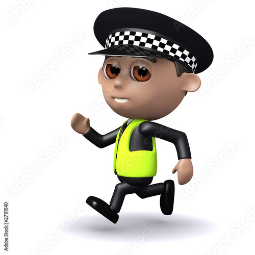 Illustration: 3d Police officer chases the villain 3d Police officer chases the villain