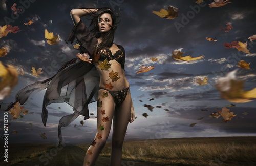 Photo: Fine art photo of a beauty lady in the autumn scenery Fine art photo of a beauty lady in the autumn scenery