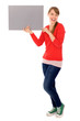 Girl holding banner add Girl holding banner add