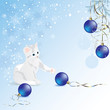 White kitten playing with blue christmas ball White kitten playing with blue christmas ball