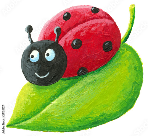 Illustration: Cute ladybug on green leaf Cute ladybug on green leaf