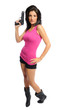woman plays with a gun
