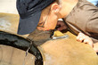 Boy drinks water from a special fountain Boy drinks water from a special fountain