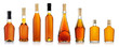 Set of brandy bottles isolated on white background