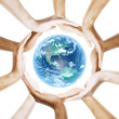 Earth with multiracial human hands. on white background. Earth with multiracial human hands. on white background.
