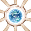 Earth with human hands around it. Isolated on white background. Earth with human hands around it. Isolated on white background.