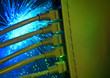 network cables and hub closeup with fiber optical background