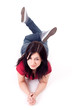 smiling young woman lying with crossed legs smiling young woman lying with crossed legs