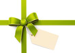 Green silk ribbon with blank tag Green silk ribbon with blank tag