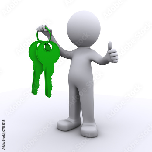 Ilustración: 3d human with keys in hand 3d human with keys in hand