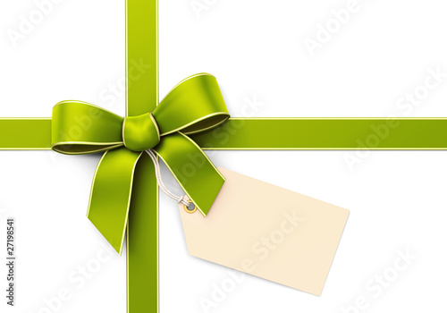 Illustration: Green silk ribbon with blank tag Green silk ribbon with blank tag