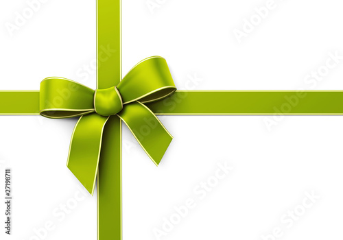 Illustration: Present wrapped with green silk ribbon Present wrapped with green silk ribbon