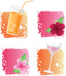 Four drinks and flowers on grunge backgrounds Four drinks and flowers on grunge backgrounds