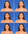 Beautiful woman expressions isolated over blue background Beautiful woman expressions isolated over blue background