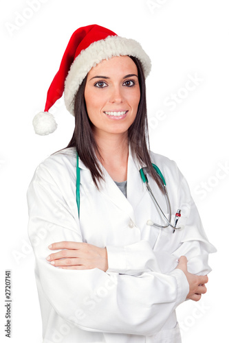 Photo: Attractive doctor woman with Christmas cup Attractive doctor woman with Christmas cup