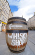 A sign on a whisky barrel, Edinburgh's famous Royal Mile.