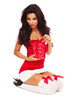 santa helper girl on white background with long hair and red gif