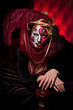 cool Venetian mask makeup over vintage interior